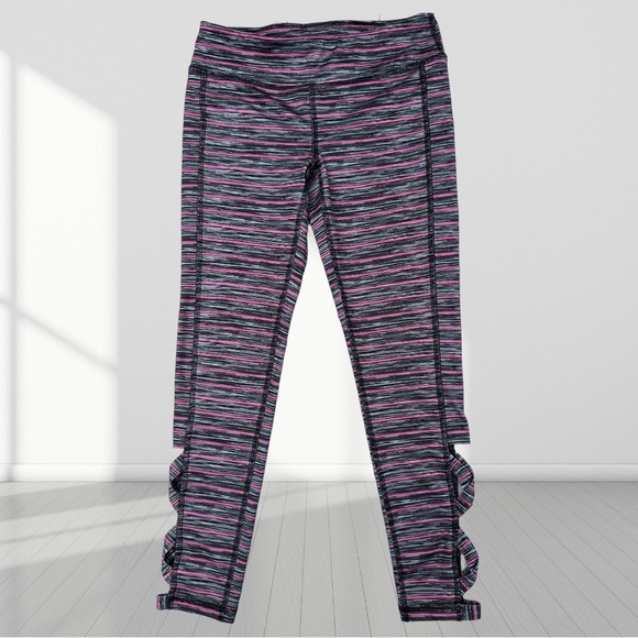 Ideology Teens Aqua Teal Space Dye Striped Cutout Leggings Size Small - Picture 2 of 8